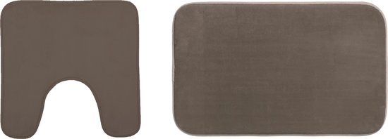 5Five Badkamerkleedje/badmat tapijt - setje 2x stuks - memory foam - taupe - 48 x 80 cm/48 x 48 cm