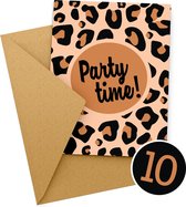 10x Uitnodiging kinderfeestje + Enveloppen | Uitnodiging verjaardag | Jongen of meisje | Uitnodigingskaarten + kraft envelop | Verjaardag Feest | Luipaard