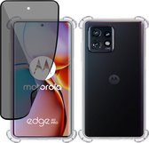 Hoesje + Privé Screenprotector geschikt voor Motorola Edge 40 Pro – Privacy Tempered Glass - Case Transparant