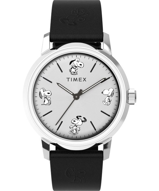 Timex Peanuts Marlin TW2W54000 Horloge - Leer - Zwart - Ø 40 mm