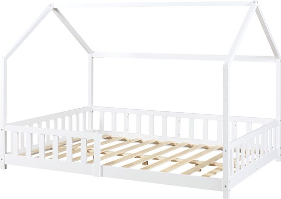 Lit enfant Hesel lit cabane avec protection antichute 140x200 cm blanc [en.casa]