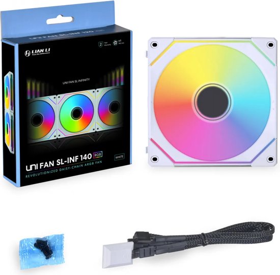 Lian Li UNI FAN SL Infinity 140 Reverse Blade - Ventilatorhuis - 140 mm - 71.6 cfm - 200 - 1600 omw/min. - 28.6 dBA - PMW - RGB - 4-pin PMW - FDB - wit