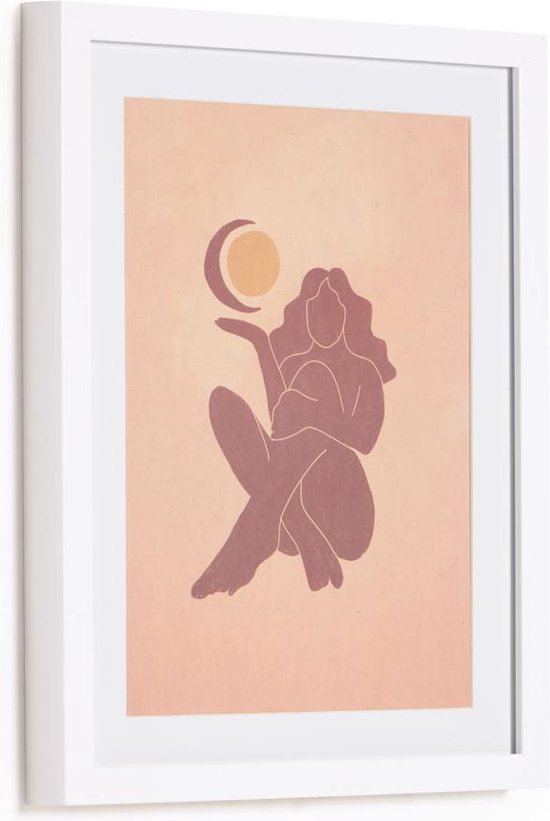 Kave Home - Zinerva veelkleurig schilderij van vrouw met zon en maan 30 x 40 cm