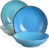 HandyHaven® - Borden set 8 - Kleurenmix - 2 Type blauw - Keramische borden - Porselein - Kom - Blauw - Azuurblauw - Licht blauw - Ijsblauw - Pasta - Soep - Salade - Diner - Ontbijt - Lunch -Diameter 20.3CM - Hoogte/Diepte 5.2CM - Japans - Boho