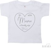 Soft Touch T-shirt Shirtje Korte mouw "De liefste mama is toevallig mijn mama" Unisex Katoen Wit/grijs Maat 62/68