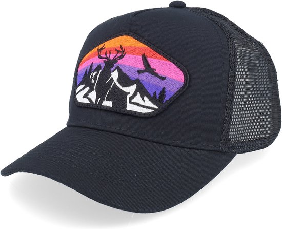 Hatstore- Kids Colorful Deer Big Patch Black Trucker - Kiddo Cap Cap