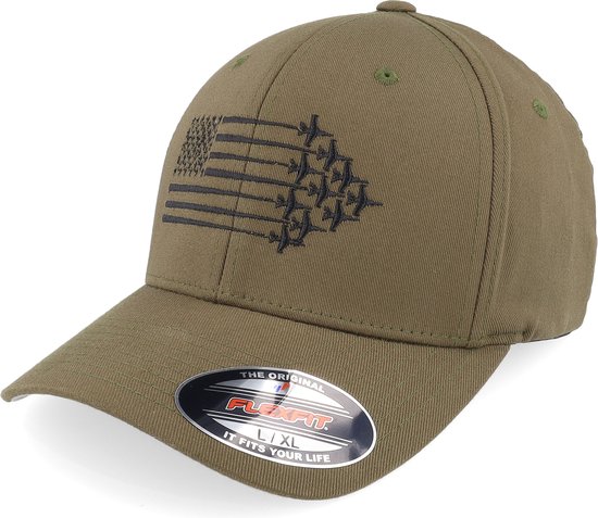 Hatstore- American Flag Jet Fighter Aircraft Olive Flexfit - Iconic Cap