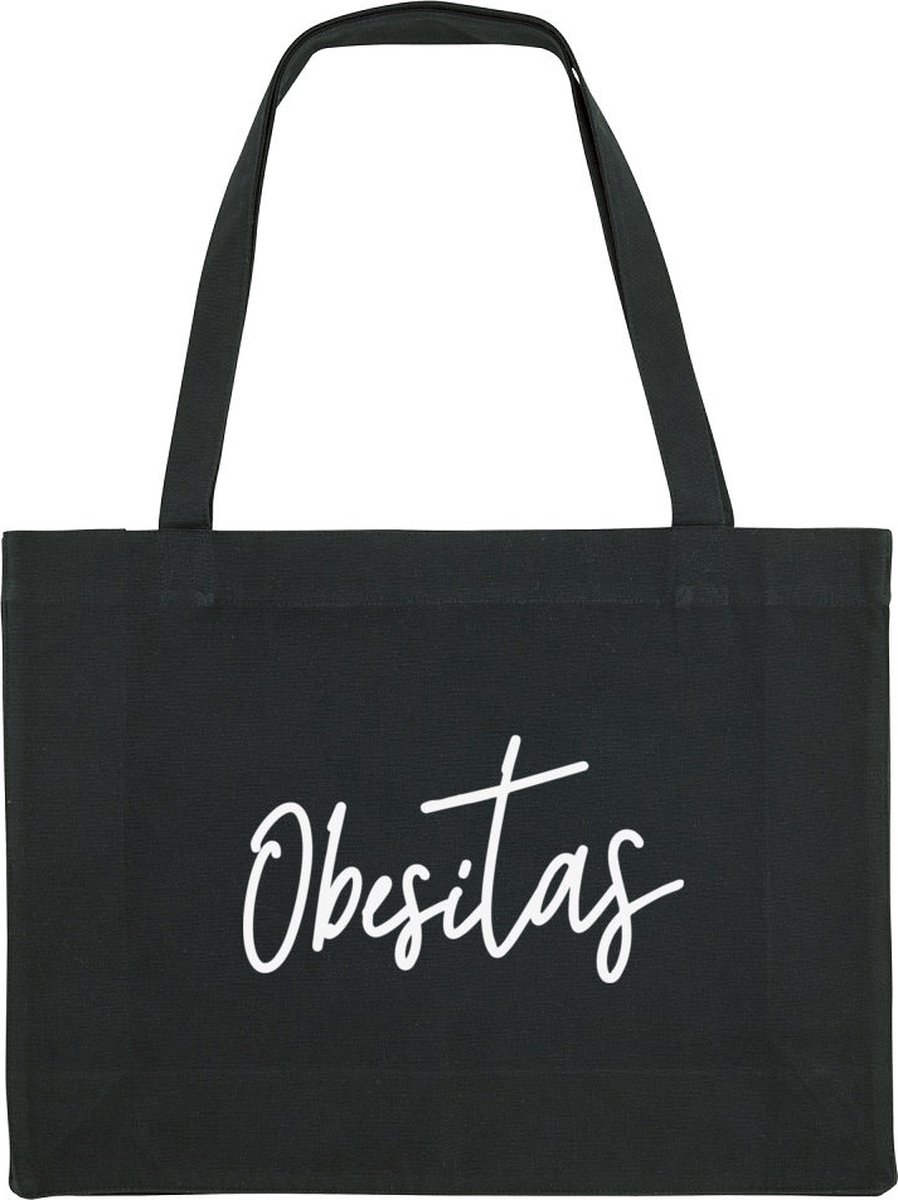 Obesitas Shopping Bag - shopping bag - shopping tas - tas - boodschappentas - cadeau - zwart - grappige tekst - bedrukt