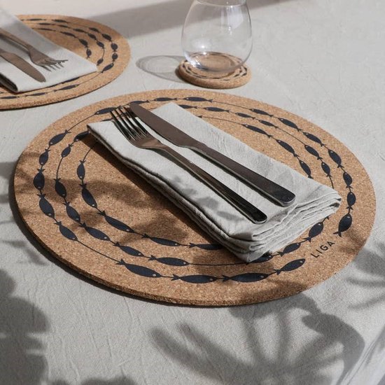 Love Liga placemat kurk x 2 fish on a line bol