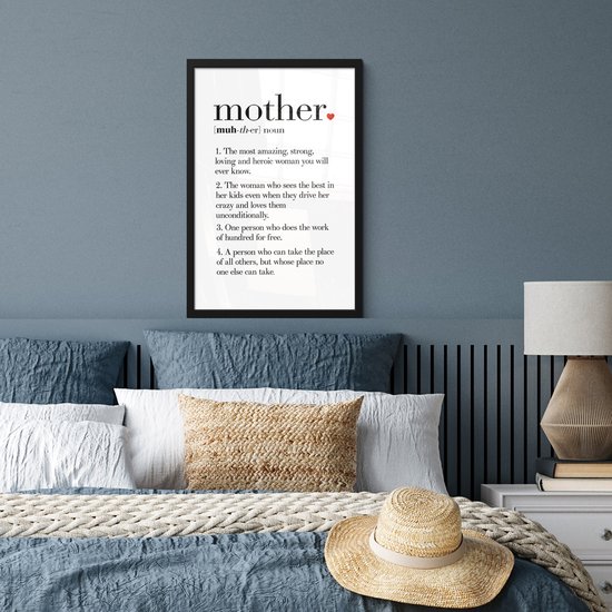 Photo encadrée - Beau cadeau pour maman - texte avec définition Cadre photo Mother noir 40x60 cm - Affiche encadrée (Décoration murale salon / chambre)