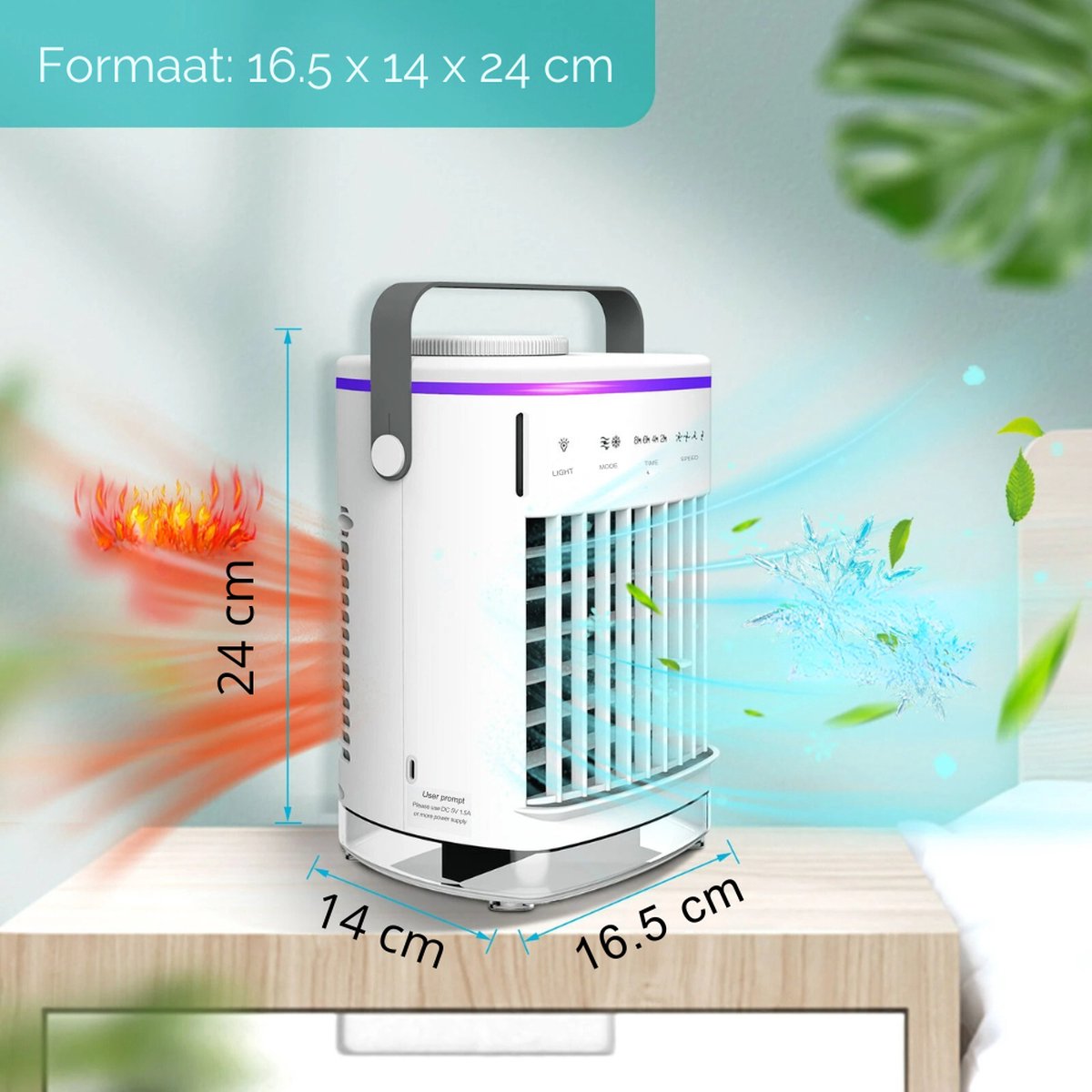 Mobiele airco zonder Slang & Afvoer- 3-in-1 - 4 Snelheden - Mini Ventilateur - Draagbare Aircooler - LED Verlichting- Aircoventilatoren - Voor Slaapkamer & Woonkamer - Wit – foto 3