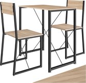 tectake® - Zitgroep 3-delig - Industrieel design - Eetgroep 2 personen - Houtlook + metaal - Eettafel met 2 stoelen - Voor eetkamer of keuken - Industrieel donker houtkleur, eiken Sonoma