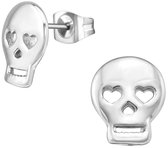 CS Joy - skull schedel oorbellen - 10 x 12 mm - doodskop oorknoppen - met hartjes oogjes - Chirurgisch staal