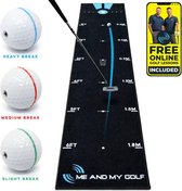 Me And My Golf - Golf accessoires - Putting mat Golf - Speciaal voor thuis oefenen - Verbeter je putt - Handig op te rollen - 230 x 50 cm - Inclusief Breaking Balls
