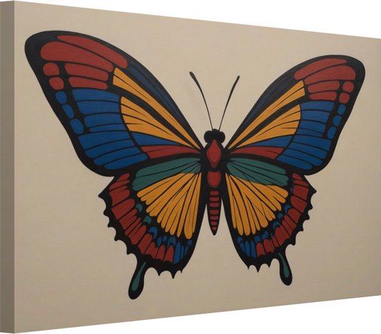 Kleurrijke vlinder portret wanddecoratie - Vlinder portret - Schilderij op canvas Insect - Wanddecoratie kinderkamer - Canvas schilderij - Wanddecoratie 100x75 cm