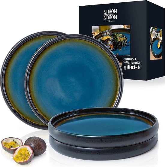 4 X Platte Borden 26 Cm - Aardewerk Bordenset - Serviesset Voor Het Serveren Solid Bordenset