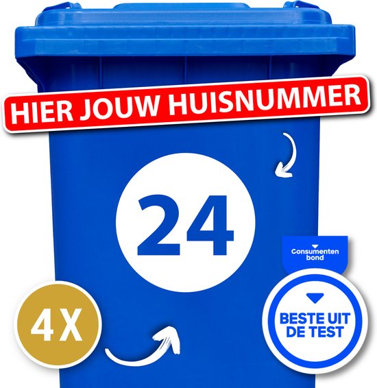 Container sticker - Container Sticker Huisnummer - Variant: Cirkel - Kleur: Wit - Aantal: 4 Stuks - Stickers volwassenen - Cijfer stickers - Container stickers - sticker - stickers
