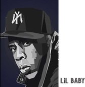 Allernieuwste Canvas Schilderij Rapper Lil Baby - Zwart Wit - USA Singer Songwriter - 50 x 70 cm