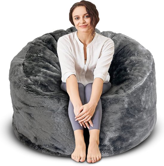 RelaxzZz Soft Fluffy Beanbag - Ultieme Zitzak voor Woonkamer met Vulling - Volwassenen & Kinderen - XXL - Antraciet