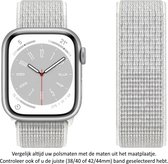 Wit Nylon Horloge Bandje Geschikt voor Apple Watch 1, 2, 3, 4, 5, 6, 7, 8, SE & Nike+, 38mm, 40mm & 41mm "Vrouwenbreedte" Series - Zacht Geweven Nylon - 38 mm, 40 mm en 41 mm - Maat: zie maatfoto