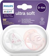 Philips Avent Ultra Soft Pacifier 2 Pack 0-6 Mois - Sans BPA - Set de deux sucettes - Wit/ Rose - Dental