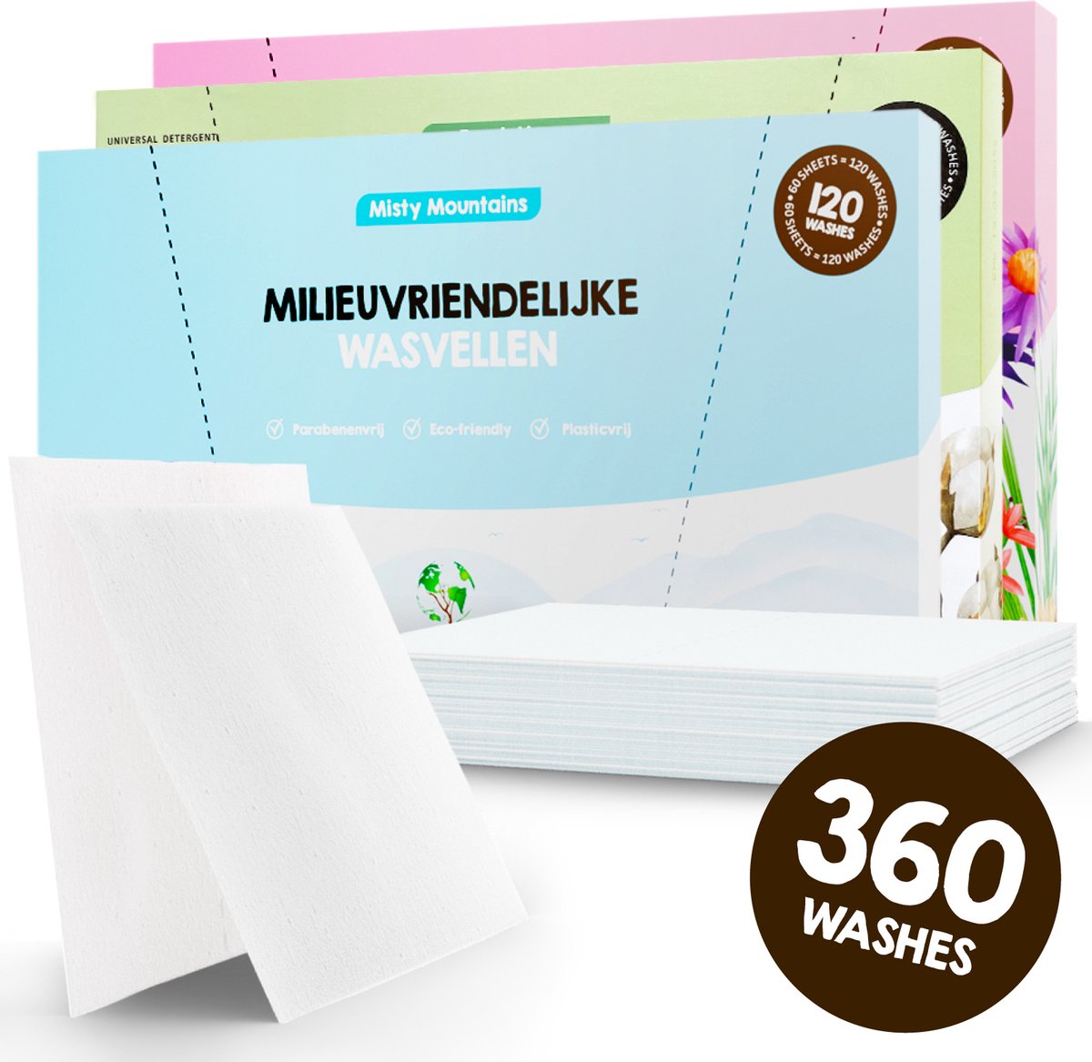 Goedkoopste Proefpakket Wasstrips ECO 360 Wasbeurten in 3 Geuren Milieuvriendelijke Wasmiddeldoekjes Wasvellen Wasmiddel Voordeelverpakking incl. wasverzachter wasdoekje