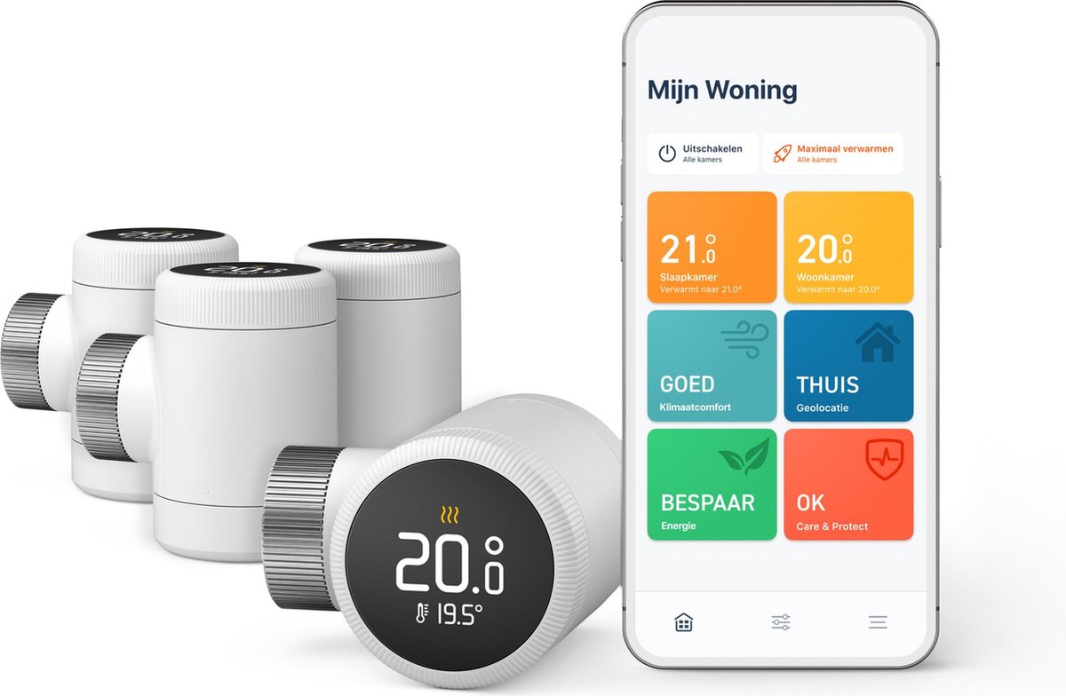 tado° Slimme Radiatorknop X – Uitbreidingset 4 Stuks – Slimme Thermostaatknop – Werkt met Google Home, Alexa & Apple HomeKit - Draadloos