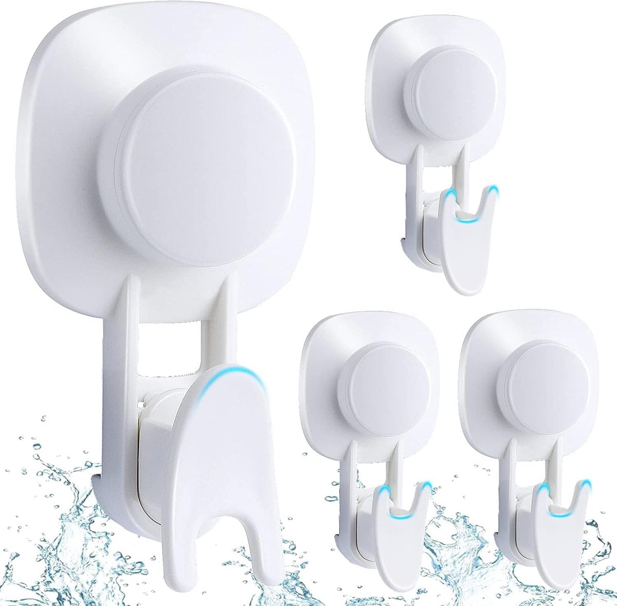 4 Pack Zuignaphaken Geen boren 2 in 1 Enkele haak Dubbele haak 5kg Draagvermogen 360 graden roterende zuignappen Vacuümzuighaak Extra sterk voor ramen Glas Badkamer Keuken Badkamer Douche