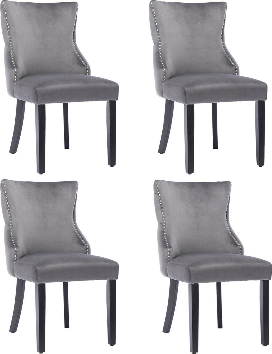 Merax Velvet Eetkamerstoelen Set van 4 - Eettafel Stoelen met Decoratieve Knopen - Grijs