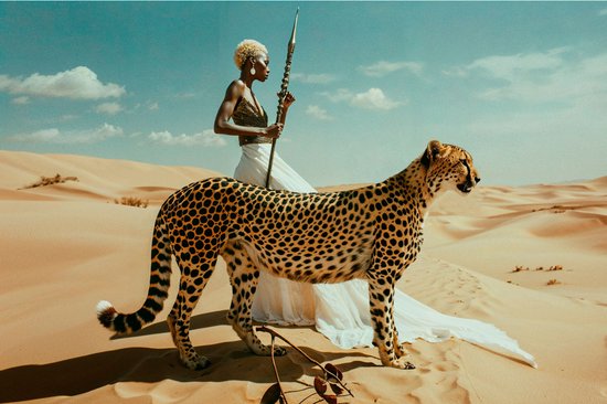 African Cheetah II - 90cm x 60cm - Fotokunst op akoestisch schilderij | Wanddecoratie