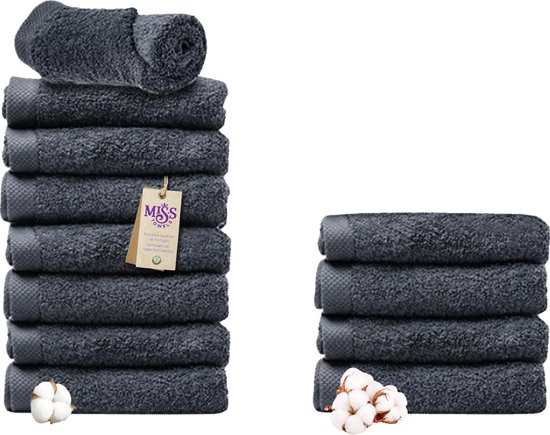 Miss Towels - Hotelhanddoek - Zwart - 50x100 - 8+4 Bundel