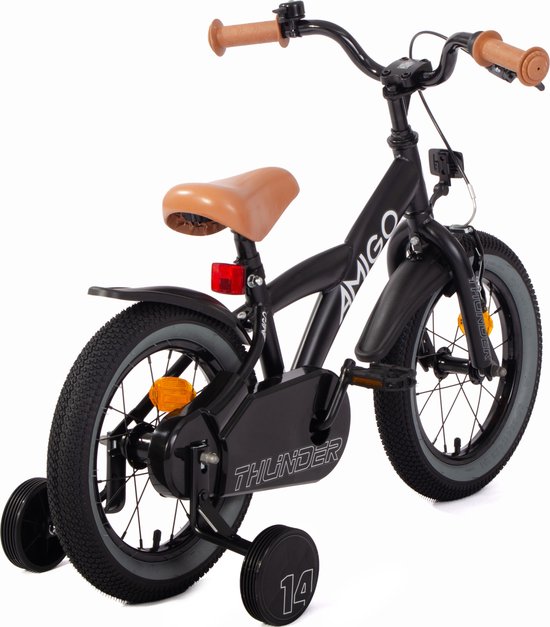 AMIGO Thunder Jongensfiets 14 Inch - Kinderfiets voor 3 tot 5 Jaar - 95-110 cm - Met Zijwieltjes - Zwart/Wit van AMIGO — afbeelding 3