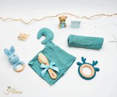 Baby cadeau 5 stuks - Hawsaz.nl cadeau - Gepersonaliseerde kraamcadeau voor jongens en meisjes - Rammelaar - Bijtring - Knuffeldoekje - Houten borstel met naam - Kraamcadeaus - Babygifts - Geboorte cadeau - Cadeau met naam - Unisex - Babypakket