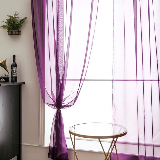 lichtdoorlatende gordijnen met linnenlook / transparante - transparent curtains set van 2, 175 x 140 cm