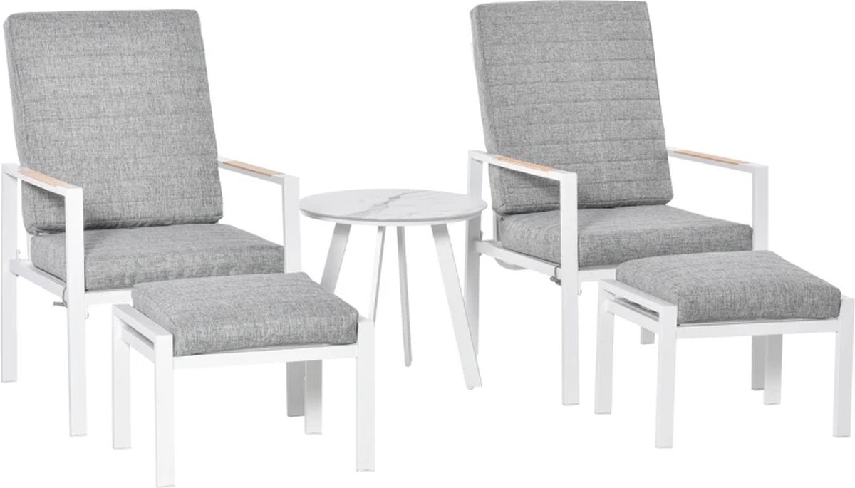 Balkonset 2 personen - Wit gecoat staal - Tuintafel en 2 stoelen