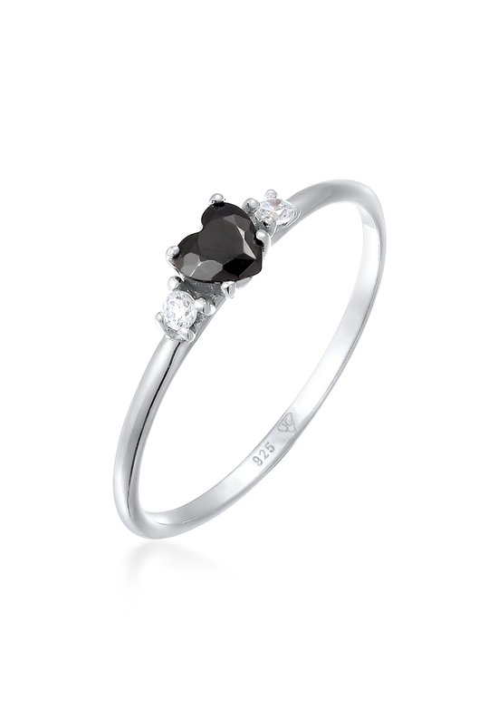 Elli Dames Ring Dames verlovingsring hart met zirkonia zwart in 925 sterling zilver