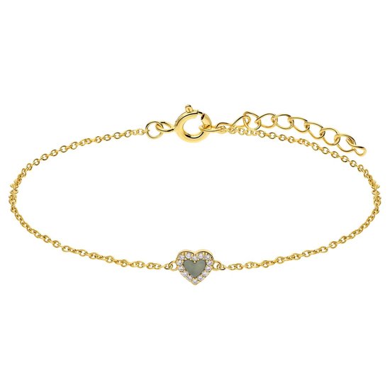 Lucardi Dames Zilveren goldplated armband met een hartvormige Amazonite gemstone - Armband - Staal - Goud - 19 cm
