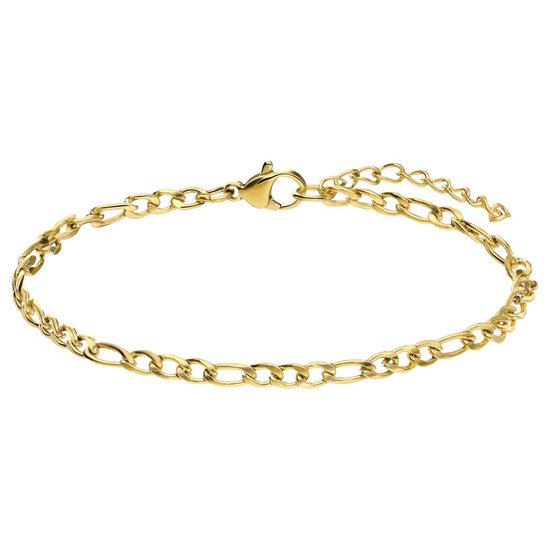 Lucardi Dames Stalen goldplated armband figaro 3mm - Armband - Staal - Goud - 19 cm