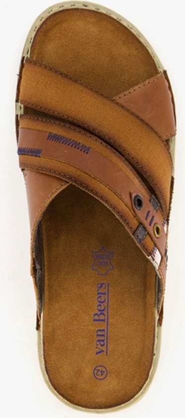 Van Beers leren heren slippers - Bruin - Maat 46