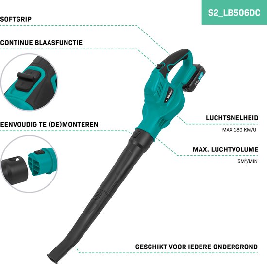 VONROC Accu Bladblazer 20V - Luchtsnelheid 180 km/u - Luchtvolume 5m3/min - Incl. 2x 2.0Ah accu’s en snellader van VONROC — afbeelding 2
