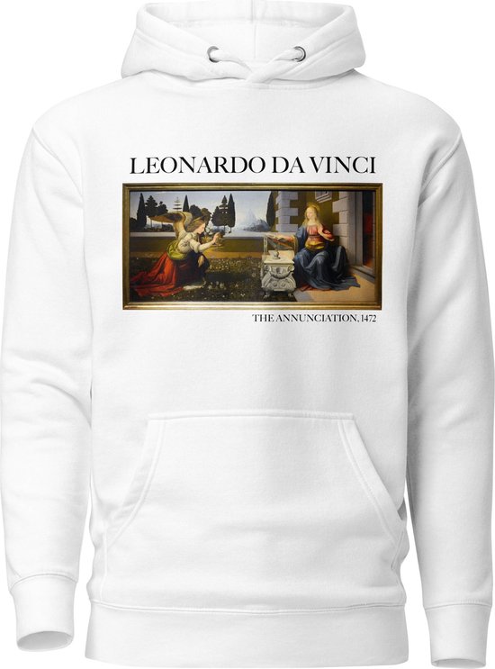 Leonardo da Vinci 'De Annunciatie' ("The Annunciation") Beroemd Schilderij Hoodie | Unisex Premium Kunst Hoodie | Wit | M