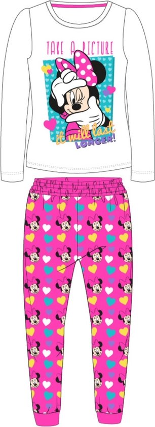 Disney Minnie Mouse Pyjama Katoen Wit/Roze Maat 116
