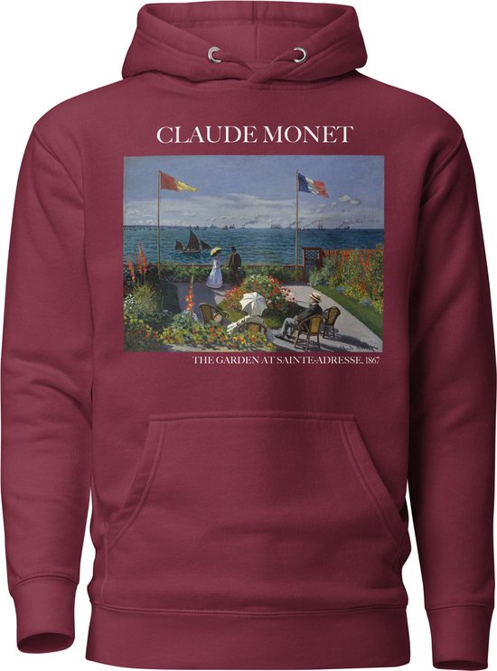 Claude Monet 'De Tuin bij Sainte-Adresse' ("The Garden at Sainte-Adresse") Beroemd Schilderij Hoodie | Unisex Premium Kunst Hoodie | Maroon | L