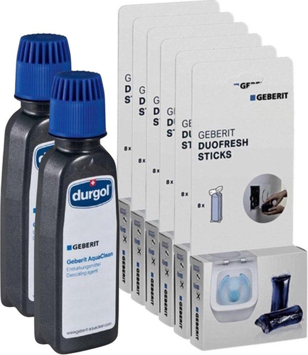 Goedkoopste Geberit Voordeelpakket inclusief DuoFresh Sticks 48 stuks & 2 flessen Aquaclean ontkalker