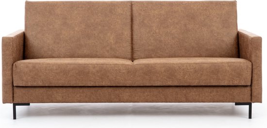 Solvo A - canapé lit - canapé 3 places pour salon, canapé moderne - canapé avec fonction couchage - 203x90x93cm - pieds métal noir 15 cm - hongre (chameau) - Maxi Maja