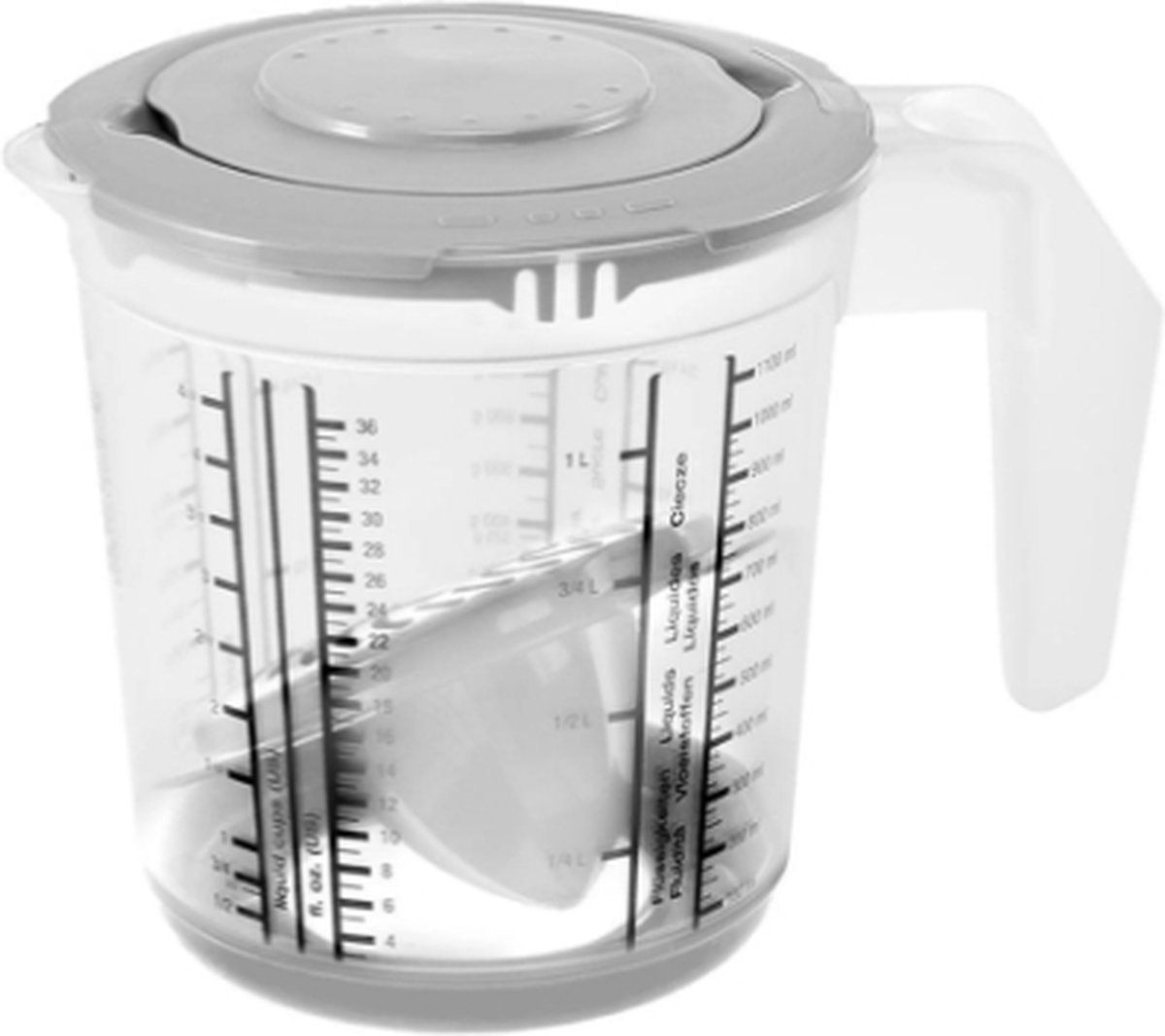 Keeeper - Maatbeker 1 liter met citruspers - met Spatbeschermingsring - mixbeker - Grijs