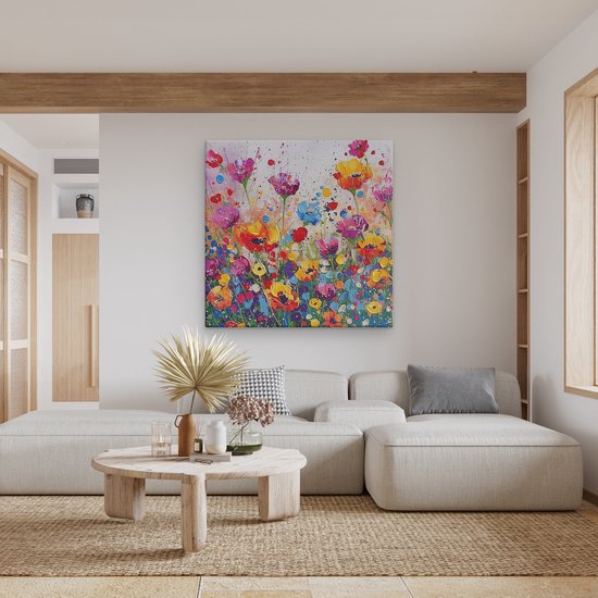 Artaza Peinture sur toile Fleurs colorées dans un champ – 80 x 80 – Groot – Photo sur toile – Impression sur toile