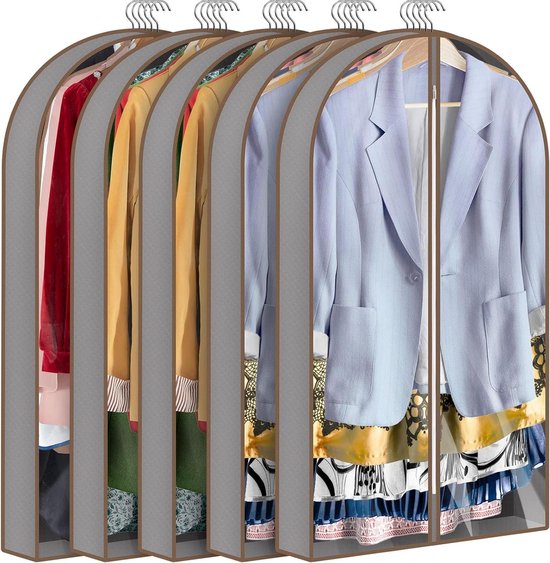 Set van 5 hangende kledinghoezen 100x61x10 cm transparante opberghoes stofdichte pakhoes voor pakken jurken jassen - Grijs - Ideaal voor opbergen en reizen Kledingkast