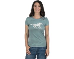 Mustang Dames T-Shirt Alexia C Logo slim fit Turkoois XXL Ronde Hals Volwassenen Basic T-shirt met korte mouwen en ronde hals gemaakt van 100% katoen