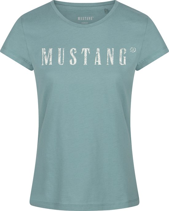 Mustang T-Shirt Femme Alexia C Logo Slim Fit Turquoise L Col Rond Adultes T-shirt Basic à manches courtes et col rond en 100% coton